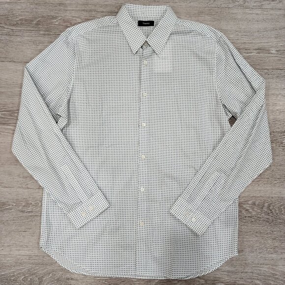 NWT Theory Men's Irving Seafoam Multi Geo Print Long Sleeve Shirt Size XL - Picture 1 of 6